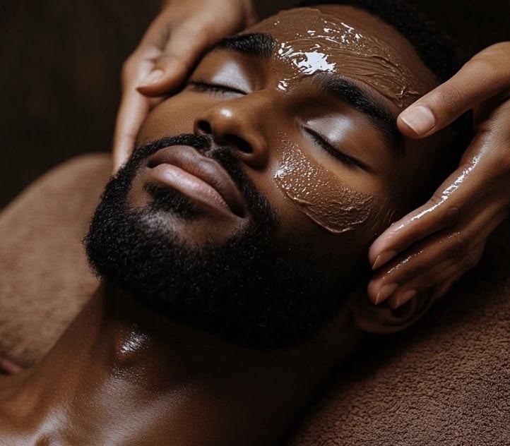 Client receiving an exfoliating facial scrub treatment